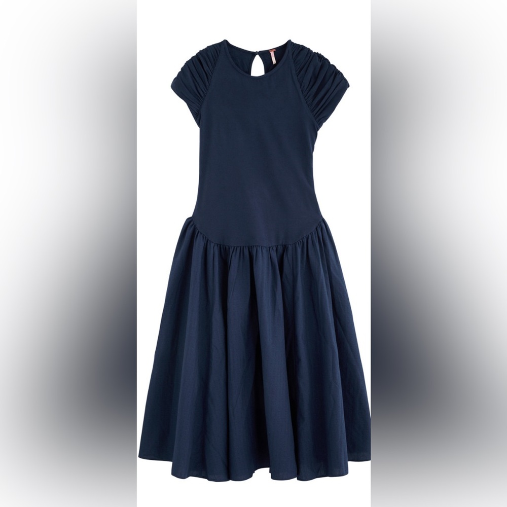 free people Afternoon Elegance stretch-cotton midi dress navy sz s - Picture 3 of 8